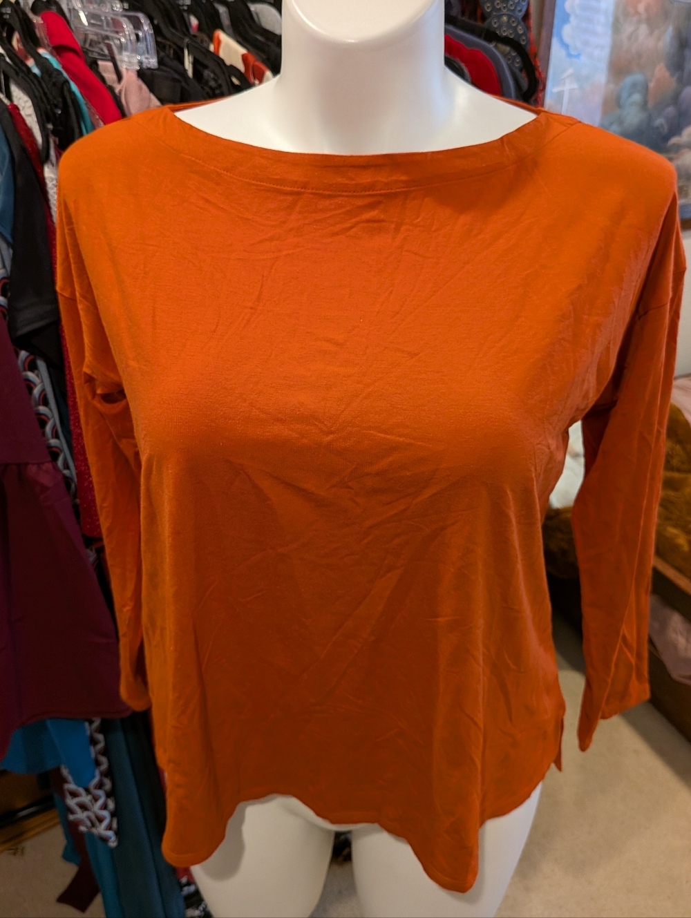 J. Jill Rust Orange Boatneck Long Sleeve Top - L